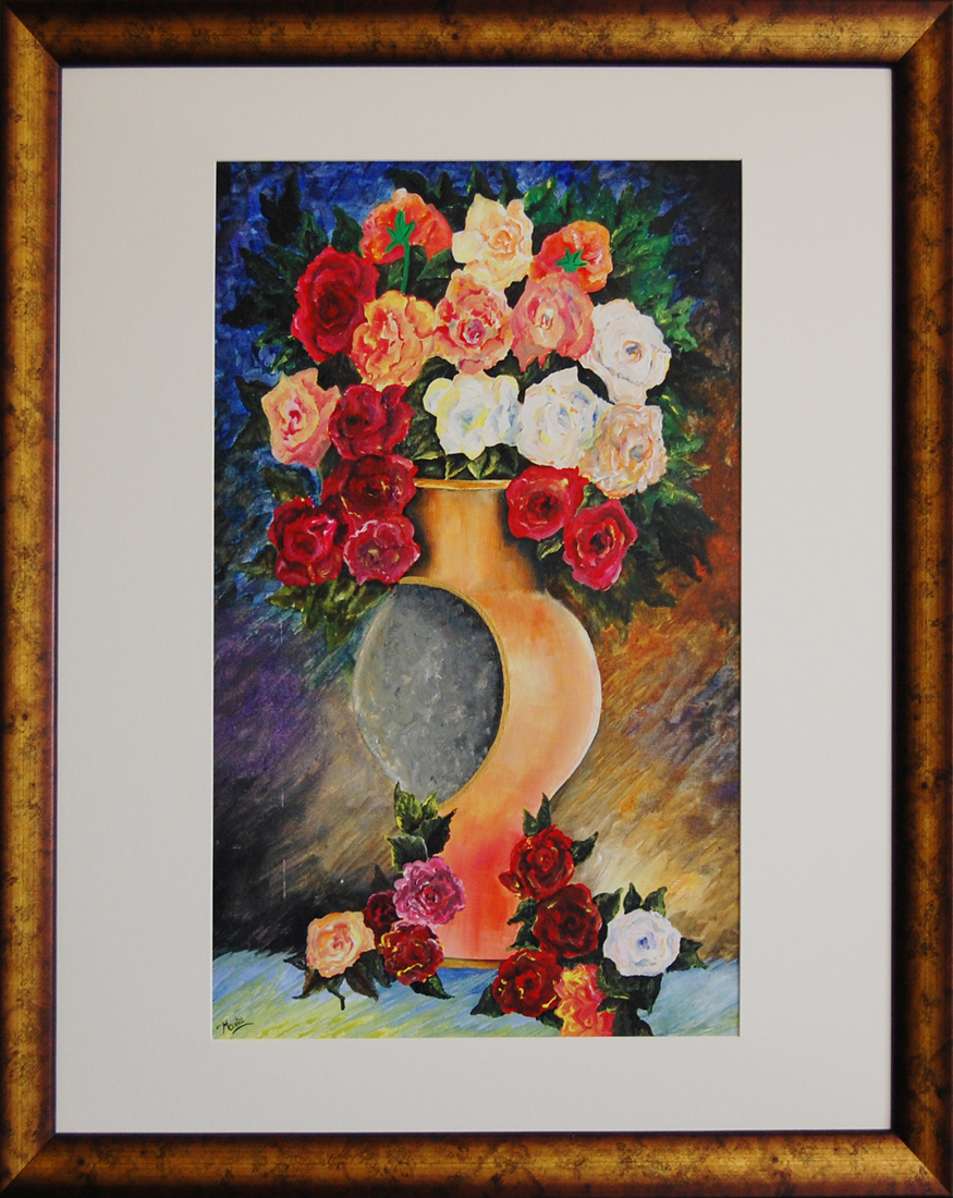 Roses 28'' X 33'' Floral Vertical Acrylic Painting on Canvas Board